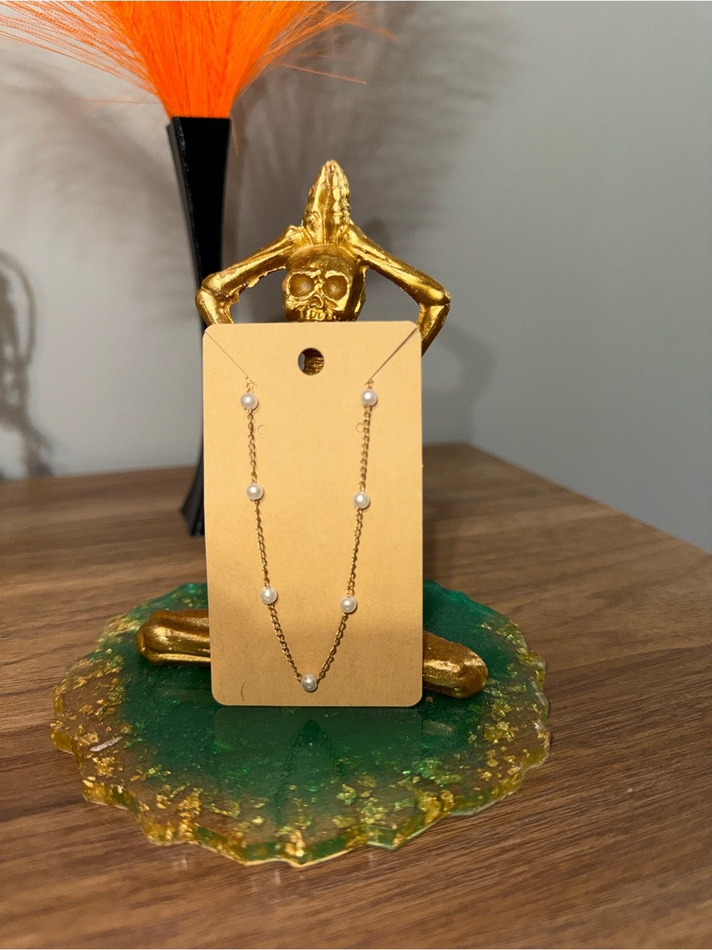 Gold-Tone Necklace with White Pearl Beads - Subtle Everyday Elegance